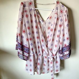 Maurices Boho Wrap Top In Blush/Flower Accents🌺